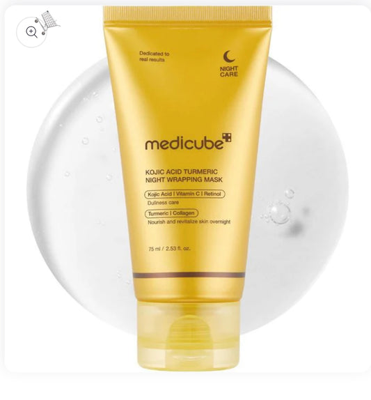 ماسك من ميدكيوب مغذي يُستخدم خلال الليل يحتوي على كوجيك أسيدومستخلص الكركم، يساعد في تفتيح البشرة بلطف وتقليل مظهر البقع الداكنة والتصبغات الناتجة عن الشمس أو آثار الحبوب